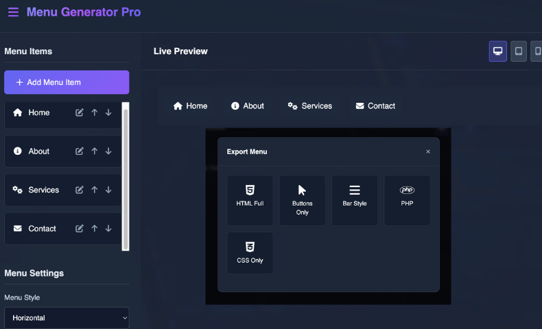 Menu Generator Pro Tool Interface