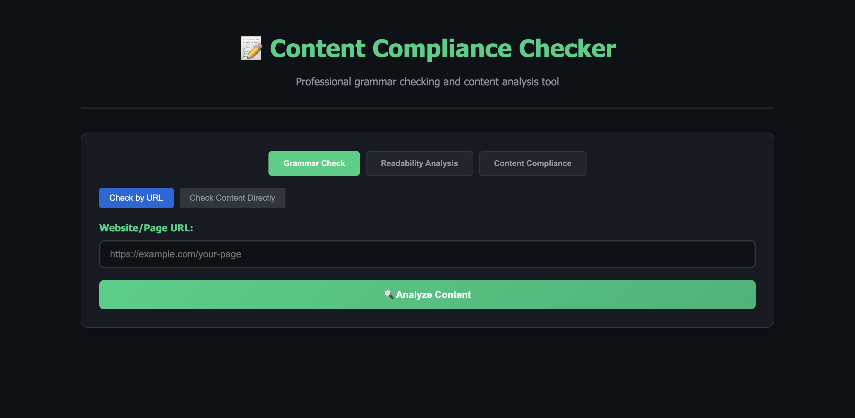 Content Compliance Checker Tool Interface