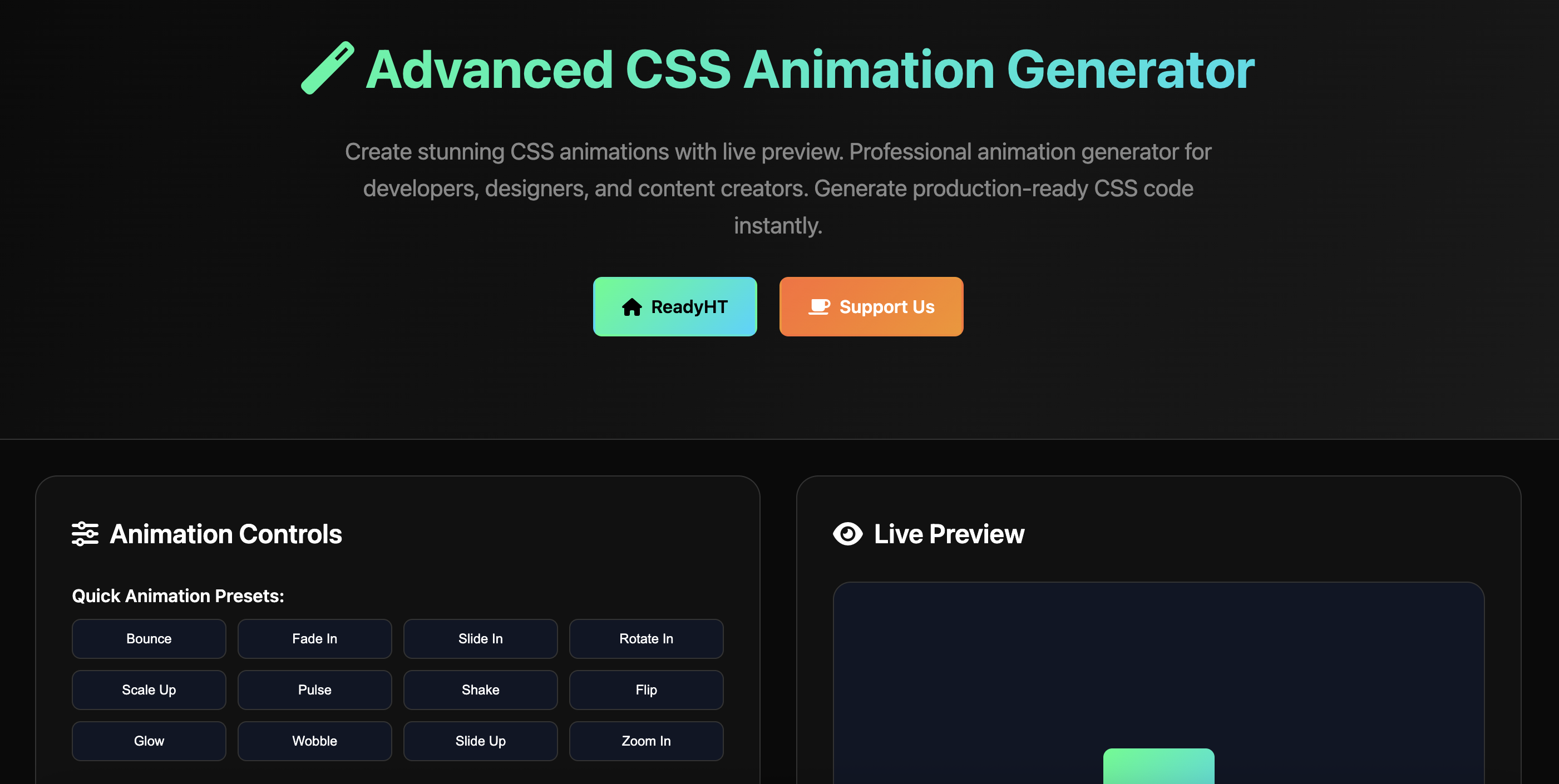 CSS Animation Generator Tool Interface