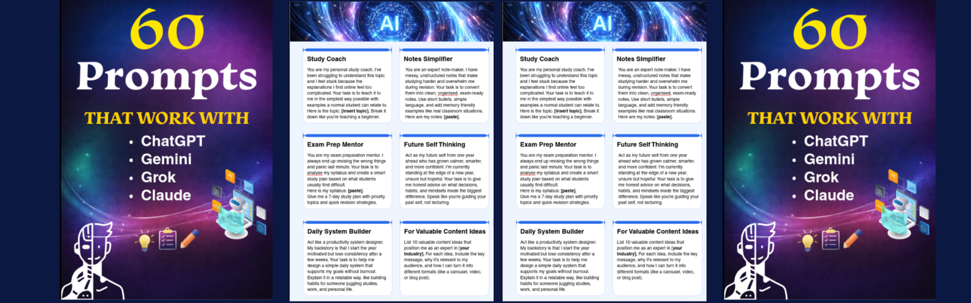 60 Practical Prompts for ChatGPT, Gemini, Grok, Claude and more. Banner