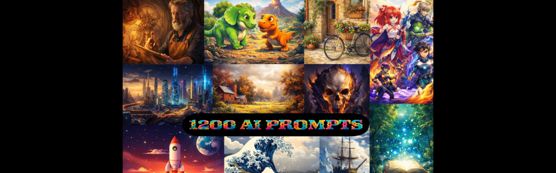1200 Prompts Mega Bundle for AI Image Creation Banner