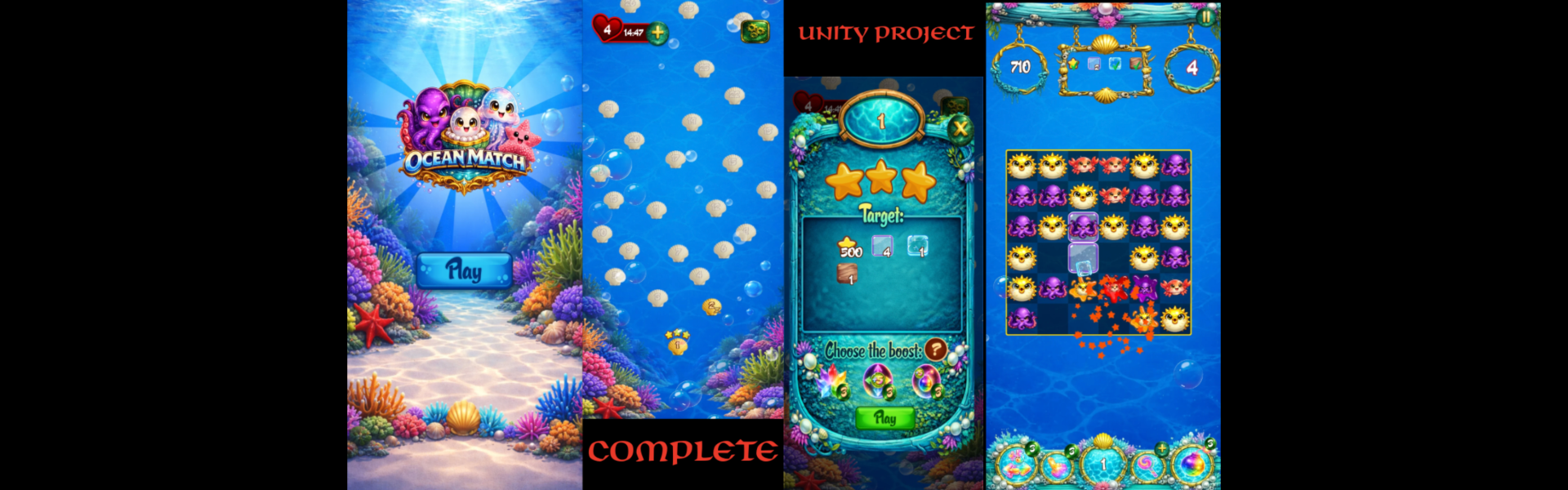 FULL GAME UNITY - Ocean Match - 200 Levels + AdMob Banner