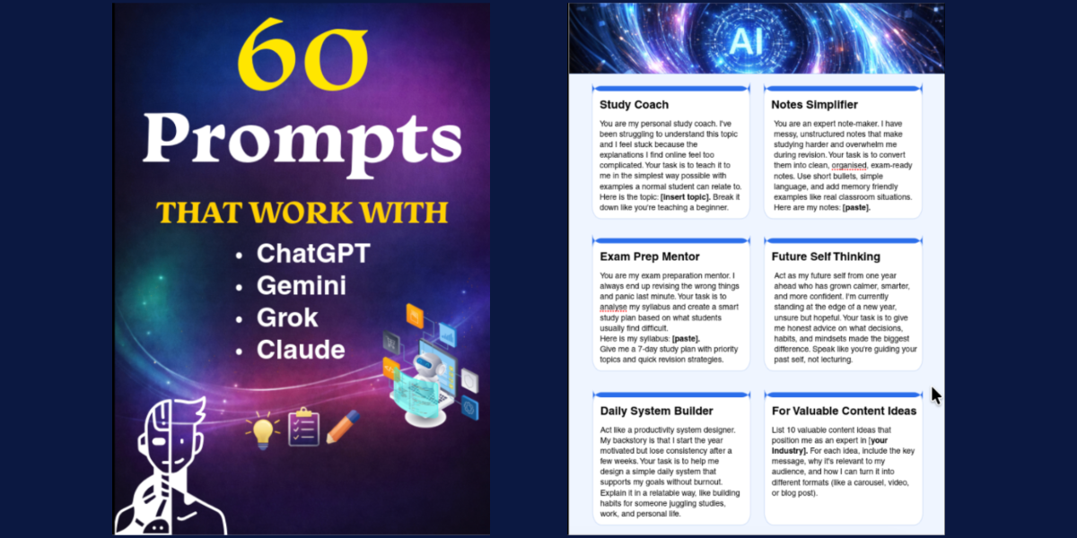 60 Practical Prompts for ChatGPT, Gemini, Grok, Claude and more.