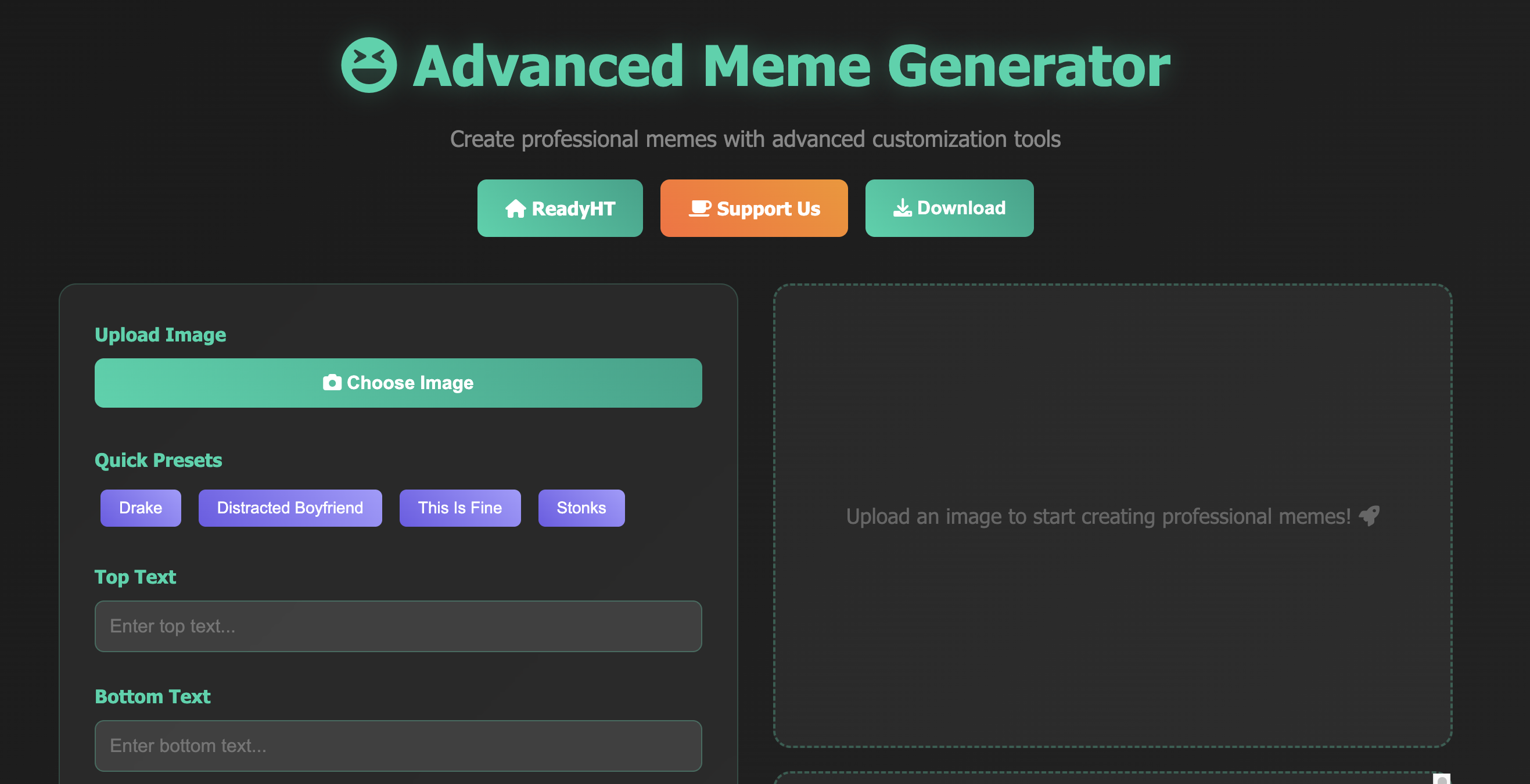 Meme Generator Tool Interface